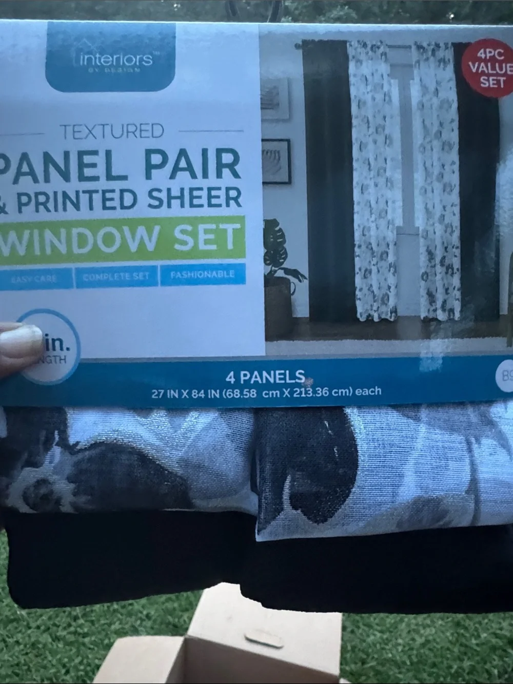 84 inch Black and White Floral 4-Piece Curtain Set